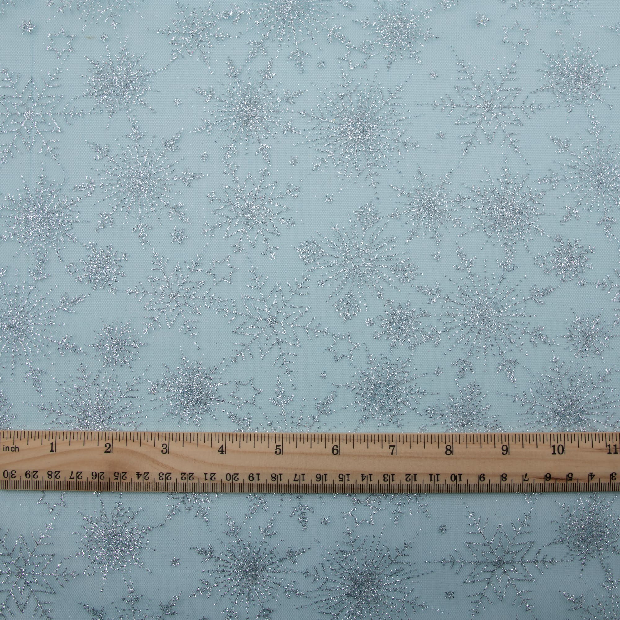 Wyla White Glitter Snowflakes on Blue Mesh